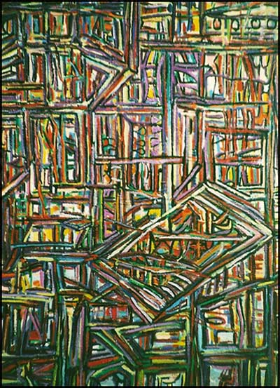 Americana #9: Geometric Abstract Oil Painting with the look of stained glass. Artist: JH Brown  - Troy Michigan