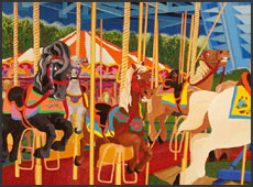 The Blue Racer - Colorful Carousel Oil Painting, Print and Note Card by award winning Michigan painter James Homer Brown.