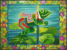 Leonardo the Carousel Frog. Art Deco frog painting, frog note card, frog christmas card. Artist - James Homer Brown