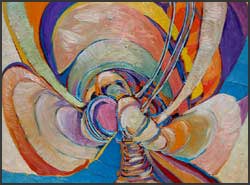 Expressionist Abstract Oil Painting: Loophole by James Homer Brown. Painted in colors of turquoise blue, pink and peach.