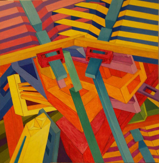 Detroit Renaissance #25: Coloful Geometric Abstract Oil Painting by: James Homer Brown. New York style art from metro Detroit. James Homer Brown, member of the Detroit Art Scene paints colorful urban paintings for corporations, individuals and the movie industry. 