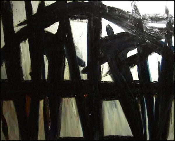 V #1: Abstract Black and White Oil Painting by James Homer Brown - Oakland County Michigan Artist and member of the Detroit Art Scene