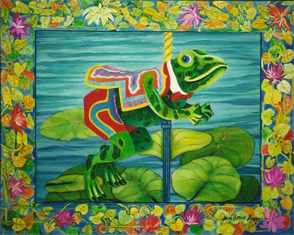 Carousel Frog painting based on the character "Mr Toad' from Wind in the Willows. Frog art. Frog painting by James Homer Brown.