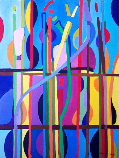 Color Bands #4: Industrial Abstract Art from metro Detroit. James Homer Brown, member of the Detroit Art Scene paints colorful geoemtric abstract paintings inspired by automotive manufacturing.