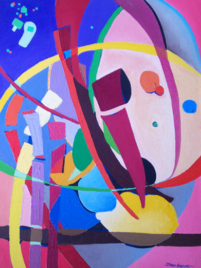 Color Bands in Outer Space: Industrial Abstract Art from metro Detroit. James Homer Brown, member of the Detroit Art Scene paints colorful geoemtric abstract paintings inspired by automotive manufacturing.