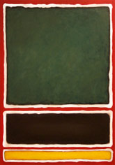 Colorblocks #14. American contemporary art oil painting in shades of green, yellow, red and black.