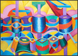 Carnivale - swirling blocks of color in this geometric abstract oil painting inspired by automotive manufacturing.