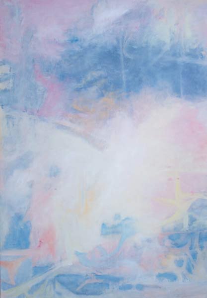 Falling Mist #2: Pastel Colored  Abstract Art  by James Homer Brown. Original oil painting is colored with subtle shades of yellow,  blue,  and pink. Image resembles soft clouds.