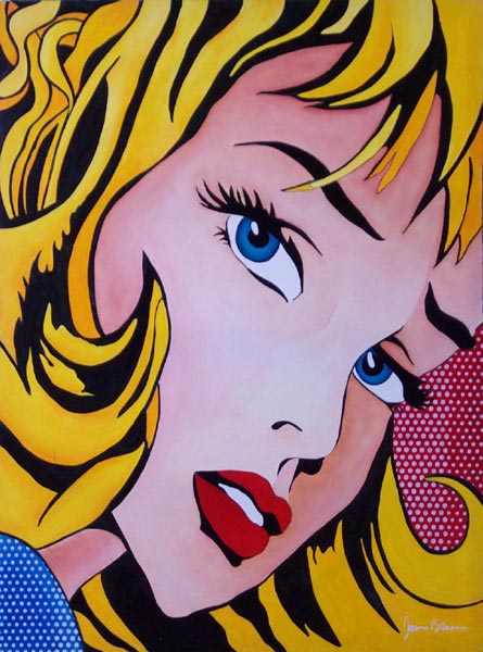 Pop Art Oil Painting of a woman with blonde hair. Pop Art style work by James Brown.