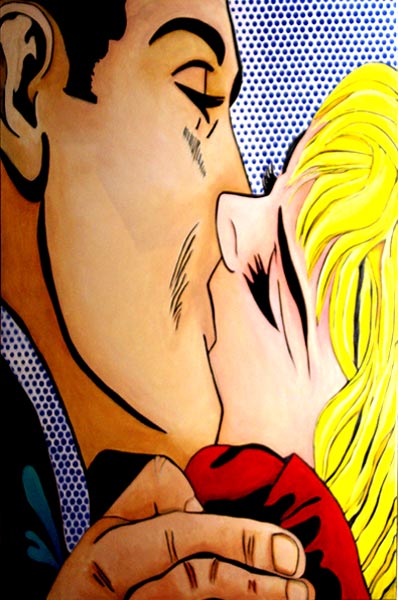 The Kiss #3 - Pop Art oil painting with a comic book look using benday dots.