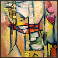 Expressionist Abstract Oil Painting: Loophole by James Homer Brown. Painted in colors of turquoise blue, pink and peach.