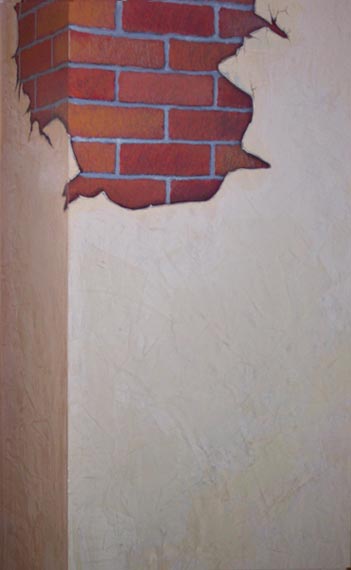 Faux Finish Mural. Faux Finish broken brick effect painted on Venetian Plaster Wall. Faux Finish by James Homer Brown - member of the Detroit Art Scene.