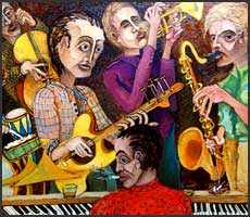 Jazz Musicians #11. Musical Abstract Oil Painting with Keyboard Player and a Jazz Band: Jazz Musicians #11.