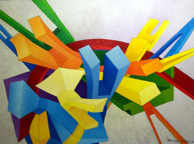 Parabola Risers: Colorful Geometric Abstract Oil Painting