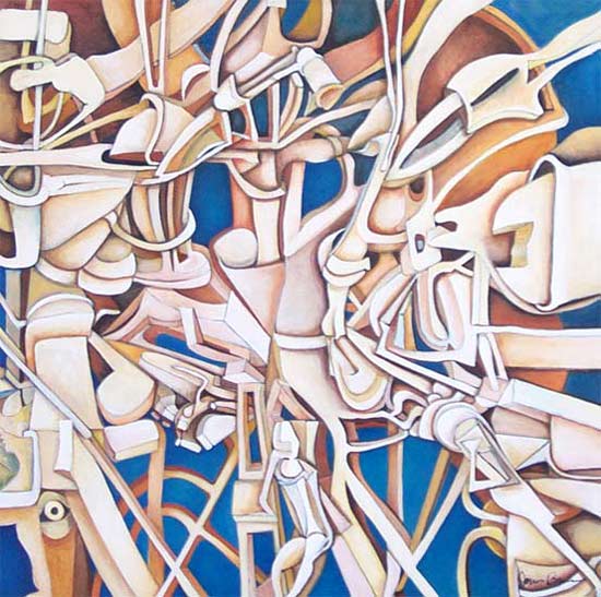 Metropolis: Blue and White -  Geometric Abstract Art  by James H Brown. 