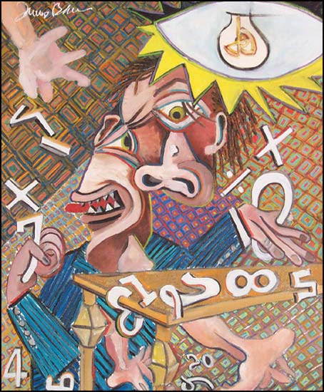 Numbers Guy #3 Picasso's Accountant: Satirical abstract portraits about Wall Street and Business by James Homer Brown - an award winning Michigan artist and member of the Detroit Art Scene.