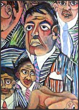Pinstripe Jungle. Dramatic German expressionist abstract style painting that is a political commentary on the business world.