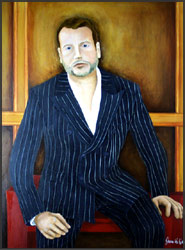 Jeff - Man in a pin striped suit. Realistic portrait painting by James H Brown - member of the Detroit and Royal Oak art scene.