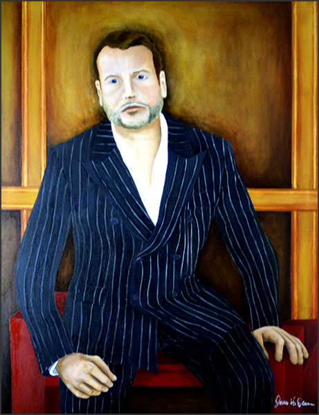 Jeff - Man in a pin striped suit. Realistic portrait painting by James H Brown - member of the Detroit and Royal Oak art scene.