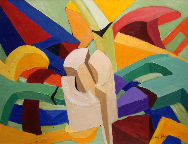 Renaissance #2: Coloful Geometric Abstract Oil Painting by: James Homer Brown. New York style art from metro Detroit. James Homer Brown, member of the Detroit Art Scene paints colorful urban paintings for corporations, individuals and the movie industry. 