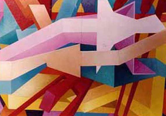 Renaissance #8: Coloful Geometric Abstract Oil Painting by: James Homer Brown. New York style art from metro Detroit. James Homer Brown, member of the Detroit Art Scene paints colorful urban paintings for corporations, individuals and the movie industry. 