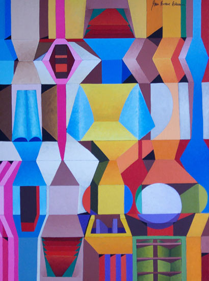 Detroit Renaissance #17: Coloful Geometric Abstract Oil Painting by: James Homer Brown. New York style art from metro Detroit. James Homer Brown, member of the Detroit Art Scene paints colorful urban paintings for corporations, individuals and the movie industry. 