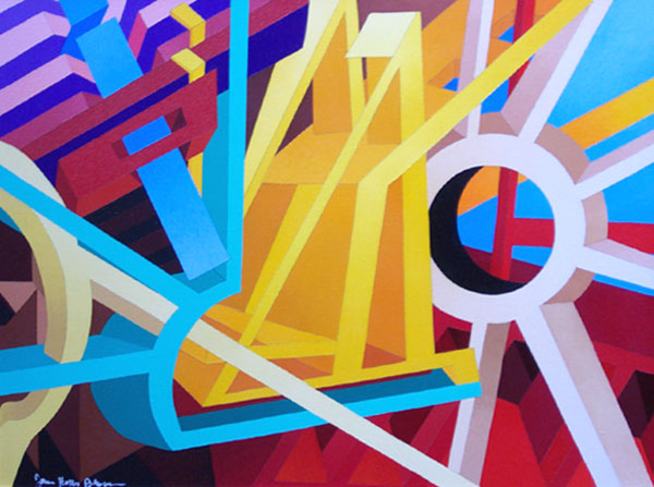 Detroit Renaissance #20: Coloful Geometric Abstract Oil Painting by: James Homer Brown. New York style art from metro Detroit. James Homer Brown, member of the Detroit Art Scene paints colorful urban paintings for corporations, individuals and the movie industry. 