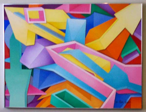 Detroit Renaissance #22: Coloful Geometric Abstract Oil Painting by: James Homer Brown. New York style art from metro Detroit. James Homer Brown, member of the Detroit Art Scene paints colorful urban paintings for corporations, individuals and the movie industry. 