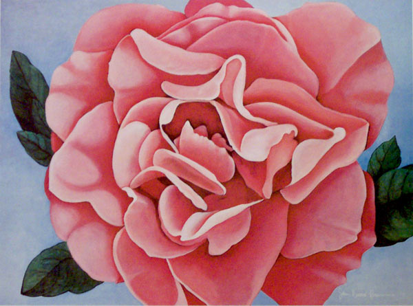 Juliet Hybrid Rose Painting - Romantic Rose Oil Painting. Image of a hybrid rose with petals the color of wine, pink and mauve. Artist - James Homer Brown, member of the Detroit Art Scene. 