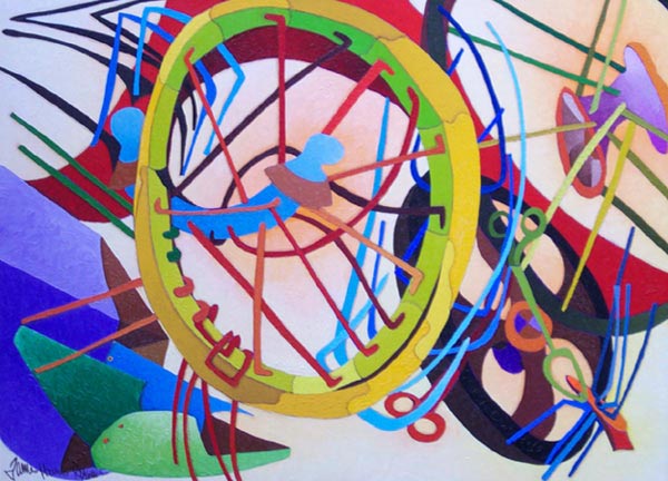 Broken Spokes: Industrial Abstract Art from metro Detroit. James Homer Brown, member of the Detroit Art Scene paints colorful geoemtric abstract paintings inspired by automotive manufacturing.
